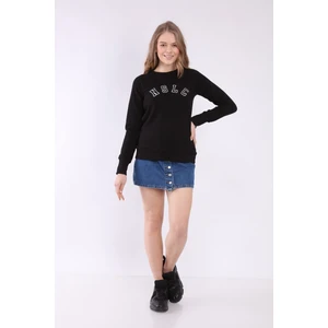 Kadın Siyah Reglan Kol Basic Yaka Sweatshirt