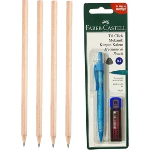 Tri Click Mavi ve Faber-Castell 4'lü Natural Ösym Kalemi