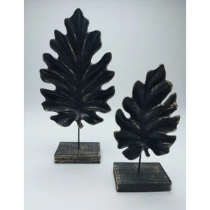 Biblo Home 2'li Şık Modern Siyah-Gold Çınar Yaprak