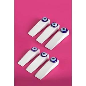 6 Adet Ideal Ahşap Nazar Boncuklu Kapı Stoperi - Beyaz