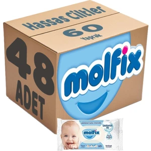 Islak Havlu Mendil Izotonik Hassas Ciltler 48'li Set 60 Yaprak Plastik Kapaklı