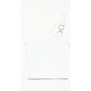 3781 Tek Omuzlu Crop Top-Beyaz