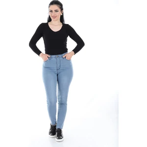 Kadın Dar Paça Likralı Yumuşak Kumaş Kot Pantolon (Açık Mavi)