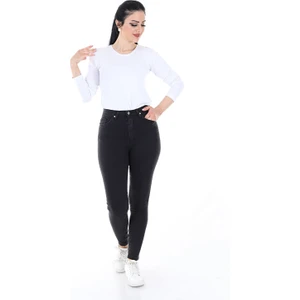 Kadın Dar Paça Likralı Yumuşak Kumaş Kot Pantolon  (Siyah)