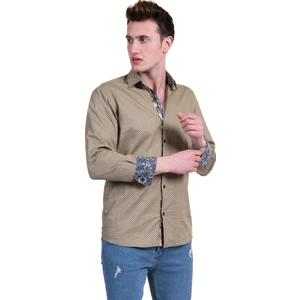 Exve Exclusive Haki Lacivert Puantiyeli Yaka Manşet Detaylı Slim Fit Erkek Gömlek