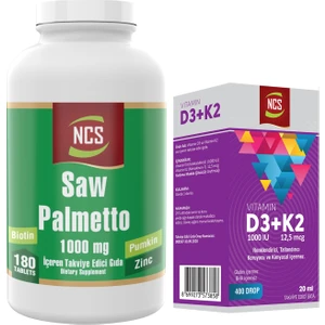 Saw Palmetto Cüce Palmiye 1000 Mg 180 Tablet+Vitamin D3 K2 20 ml