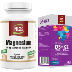 Magnezyum Elementleri Magnesium Malat Glisinat Taurat 90 Tablet+Vitamin D3 K2 20 ml
