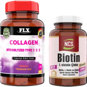 Collagen Kollajen Tip 1-2-3 Hyaluronik Asit Vitamin C 60 Tablet+Biotin 60 Tablet