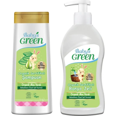 Baby's Green 2'li Set Baby's Green Organik Bebek Saç ve Vücut Şampuanı 400 ml + Bebek Banyo ve Duş