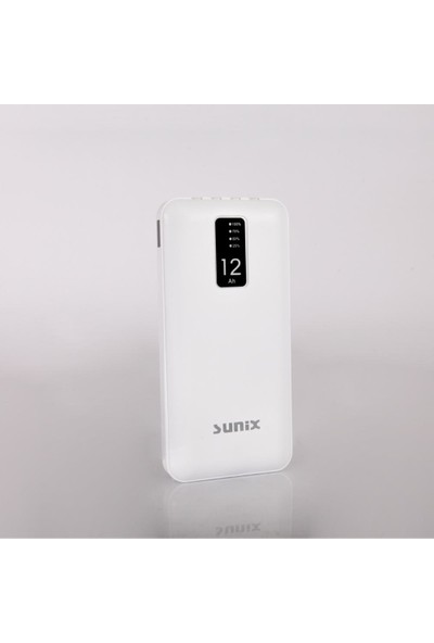 Sunix PB08 Micro, Ios Lightning, Type-C Çıkışlı LED Göstergeli Powerbank 12000MAH Beyaz