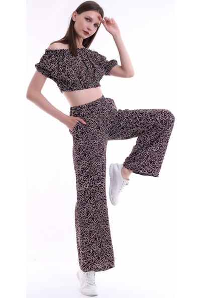 Stil Adventure Üst Straplez Lastikli Crop, Alt Pantolon Bayan Viskon TAKIM-SA1384