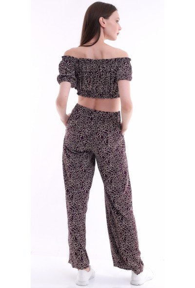 Stil Adventure Üst Straplez Lastikli Crop, Alt Pantolon Bayan Viskon TAKIM-SA1384