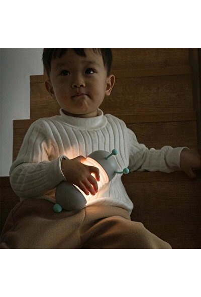 Orijinaldükkan Sevimli Tırtıl Şarjlı Gece Masa Lambası Gri Katlanabilir LED Işıklı