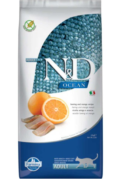 N&D Ocean Tahılsız Ringa Balığı ve Portakallı Yetişkin Kedi Maması 10 kg