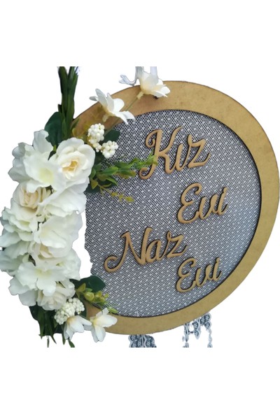 Gezer Nikah Şekeri Çiçekli Yuvarlak Ahşap Kız Evi Naz Evi Kapı Süsü