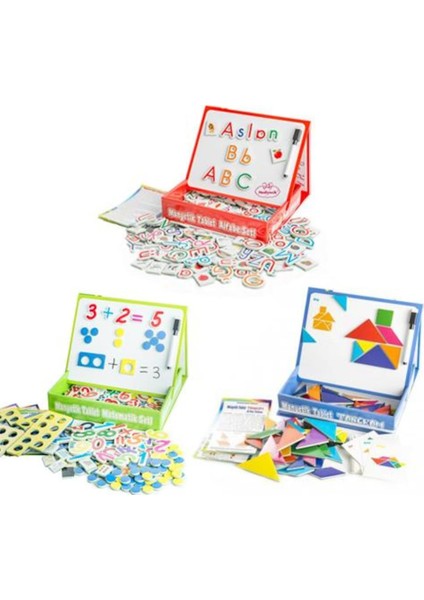3'lü Manyetik Tablet Seti Alfabe Matematik Tangram
