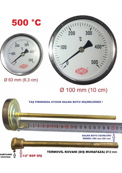 Ø100 30 cm 500 °c Derece Pizza Pide Termometre fırsatları