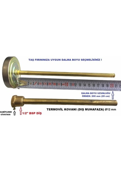 Ø100 50 cm 500 °c Derece Pizza Pide Termometre