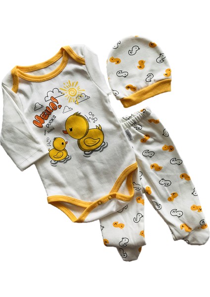 3lü Şapkalı Bebek Takım Ördekli