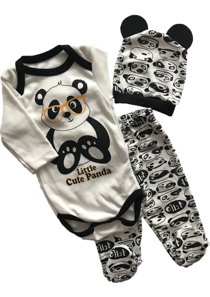 3lü Şapkalı Bebek Takım Pandalı