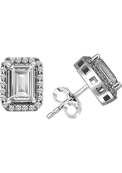 Gümüş Swarovski Baget Taşlı Pırlanta Modeli Küpe