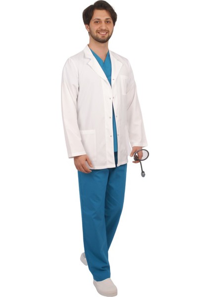 Doktor Hemşire Terikoton Beyaz Yaka Uzun Kol Standart Boy Terikoton Uniforma