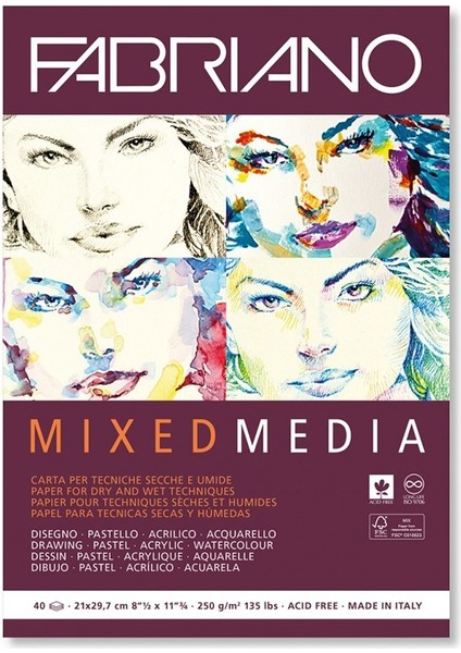 : Mixed Media : Çok Amaçlı Blok : A4 : 250 gr : 40 Yaprak