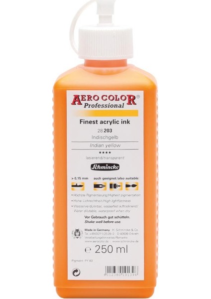 Aero Color Akrilik Mürekkep 250 ml 203 Hint Sarısı