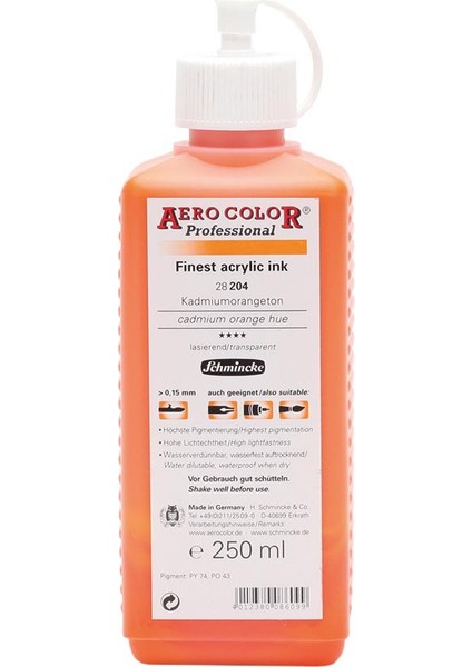 Aero Color Akrilik Mürekkep 250 ml 204 Cadmium Turuncu