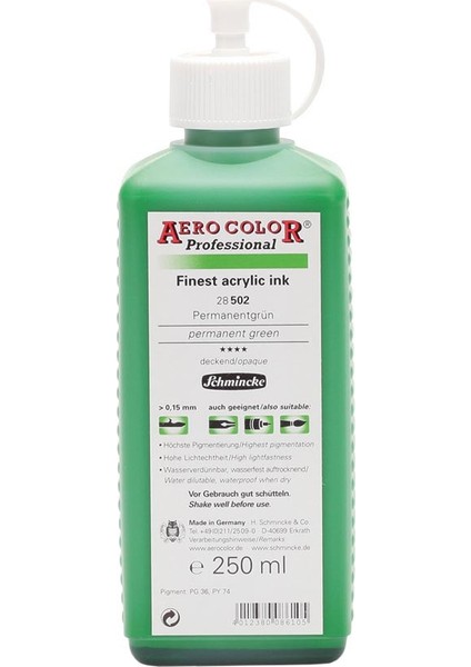 Aero Color Akrilik Mürekkep 250 ml 502 Kalıcı Yeşil
