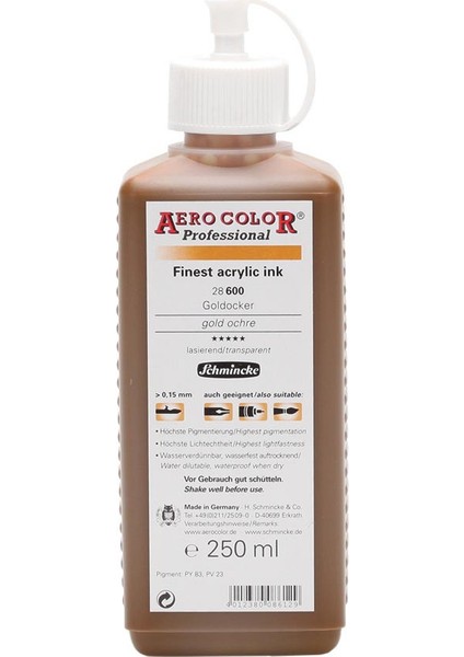 Aero Color Akrilik Mürekkep 250 ml 600 Altın Hardal
