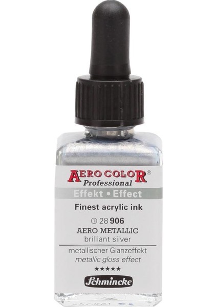 Aero Color Akrilik Mürekkep 28 ml 906 Aero Metalik Parlak Gümüş