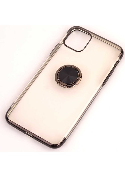 Apple iPhone 11 Pro Max Kılıf Gess Kenarları Renkli Yüzük Aparat Siyah