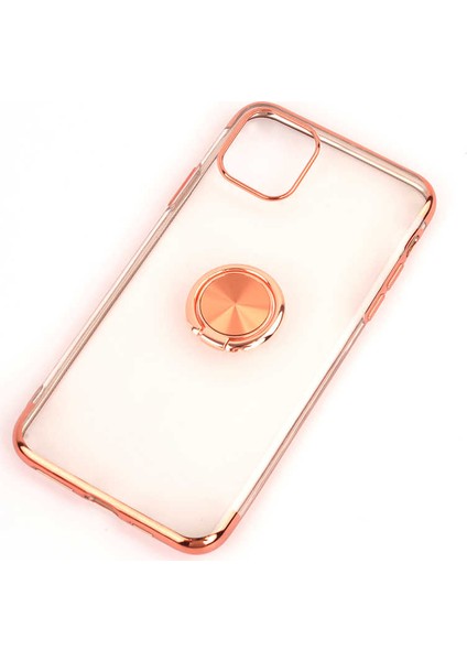 Apple iPhone 11 Pro Max Kılıf Gess Kenarları Renkli Yüzük Aparat Rose Gold