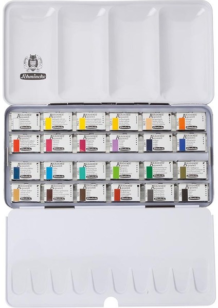 Akademie Sulu Boya Seti 24 Renk x Tam Tablet Metal Kutu