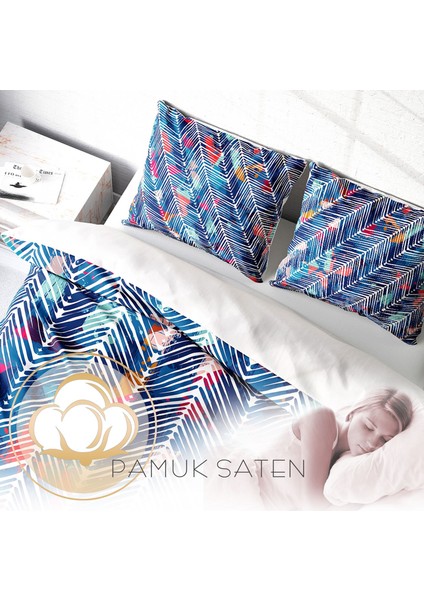 Blue Pattern 3D Pamuk Saten Çift Kişilik Nevresim Takımı