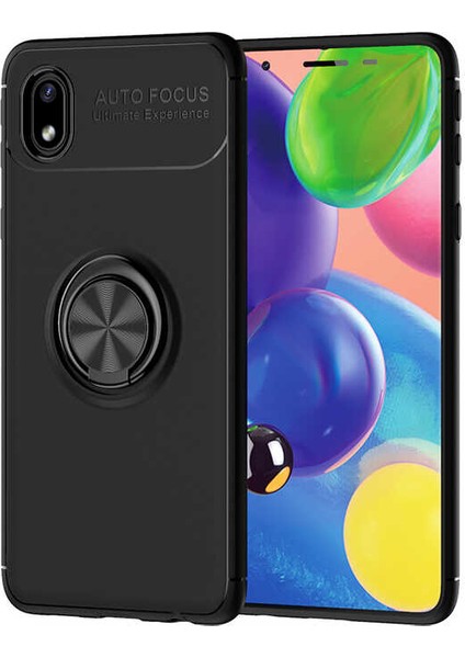 Samsung Galaxy A01 Core Kılıf Ultra Korumalı Yüzüklü Manyetik Ravel Silikon Siyah