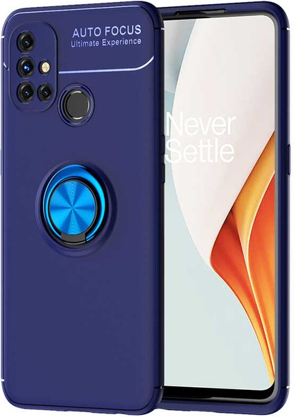 Oneplus Nord N10 5g Kılıf Ultra Korumalı Yüzüklü Manyetik Ravel Silikon + Tam Kaplayan 6d Nano Ekran Koruyucu Lacivert