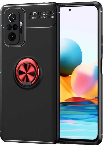 Xiaomi Redmi Note 10 Pro Kılıf Ultra Korumalı Yüzüklü Manyetik Ravel Silikon Siyah - Kırmızı