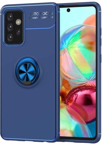Samsung Galaxy A72 Kılıf Ultra Korumalı Yüzüklü Manyetik Ravel Silikon + Nano Ekran Koruyucu Lacivert