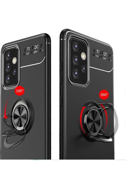 Samsung Galaxy A72 Kılıf Ultra Korumalı Yüzüklü Manyetik Ravel Silikon + Nano Ekran Koruyucu Lacivert