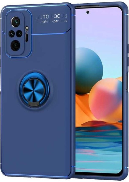 Xiaomi Redmi Note 10 Pro Kılıf Ultra Korumalı Yüzüklü Manyetik Ravel Silikon + Tam Kaplayan 5d Cam Ekran Koruyucu Lacivert