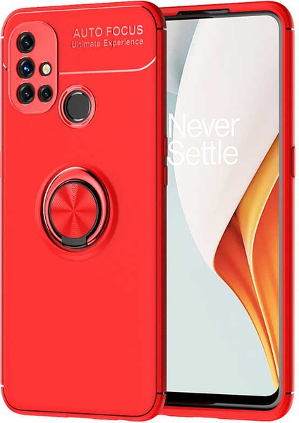 Oneplus Nord N10 5g Kılıf Ultra Korumalı Yüzüklü Manyetik Ravel Silikon + Tam Kaplayan 6d Nano Ekran Koruyucu Kırmızı