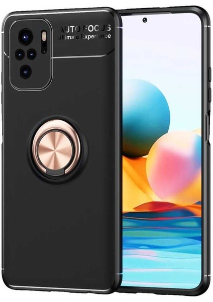Xiaomi Redmi Note 10 Kılıf Ultra Korumalı Yüzüklü Manyetik Ravel Silikon + Tam Kaplayan 5d Cam Ekran Koruyucu Rose
