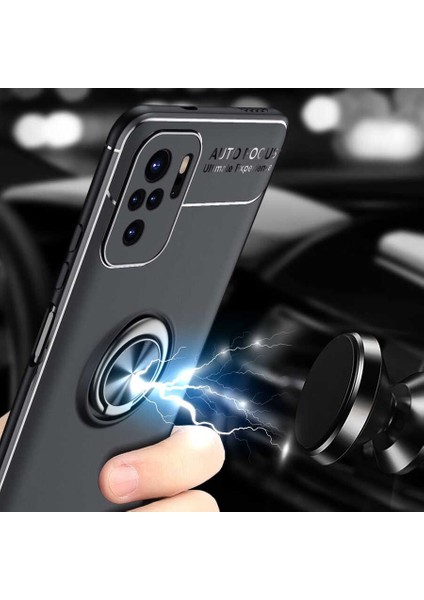 Xiaomi Redmi Note 10 Kılıf Ultra Korumalı Yüzüklü Manyetik Ravel Silikon + Tam Kaplayan 5d Cam Ekran Koruyucu Rose