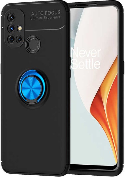 Oneplus Nord N10 5g Kılıf Ultra Korumalı Yüzüklü Manyetik Ravel Silikon + Tam Kaplayan 6d Nano Ekran Koruyucu Siyah - Mavi