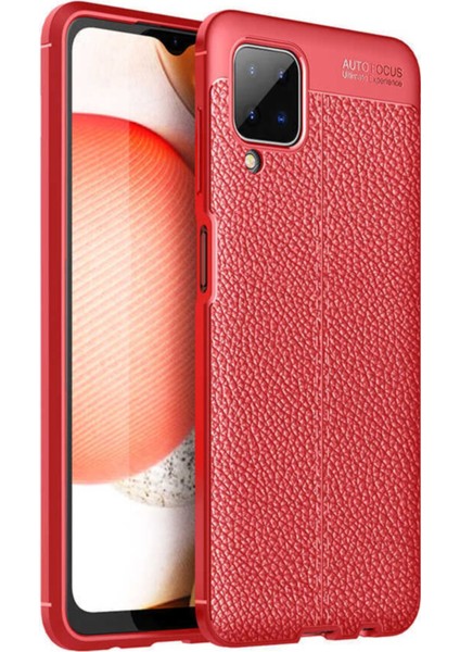 Samsung Galaxy M12 Kılıf Darbe Korumalı Deri Görünümlü Silikon Arka Kapak Kırmızı