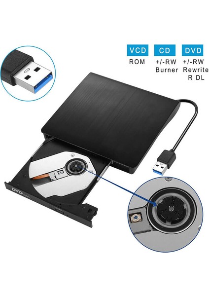 Harici USB 3.0 Optik Sürücü DVD Rw Writer Yazıcı - Siyah