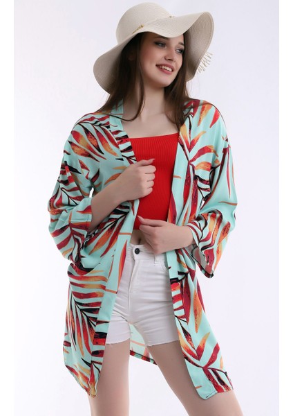 Bayan Mint Tropikal Uzun Kimono fiyatları