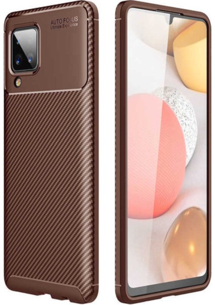 Samsung Galaxy M12 Karbon Tasarımlı Kapak Kahverengi